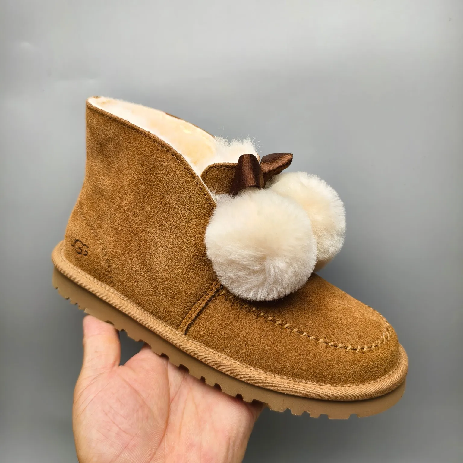 💰560 UGG sheepskin all-in-one snow boots 3517 double fur ball Kailin casual shoes Color: Maroon Sand Matching size: 35-40